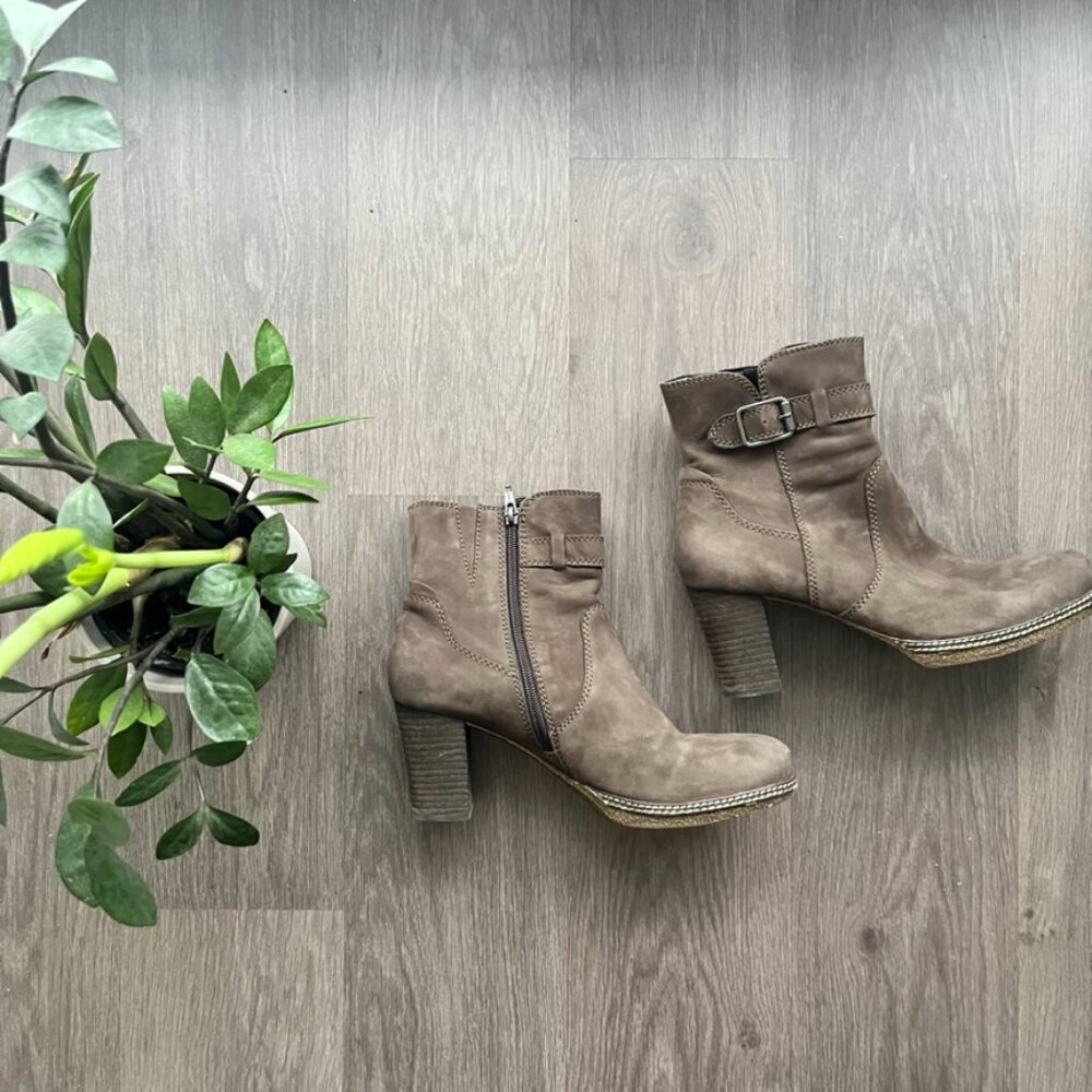 Gabor Taupe Suede Ankle Boots with Buckle